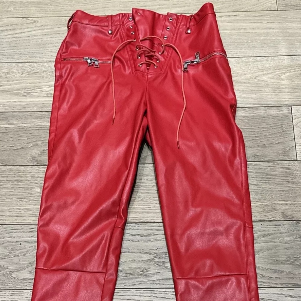 I.AM.GIA Red Faux Leather Lace Up Pants